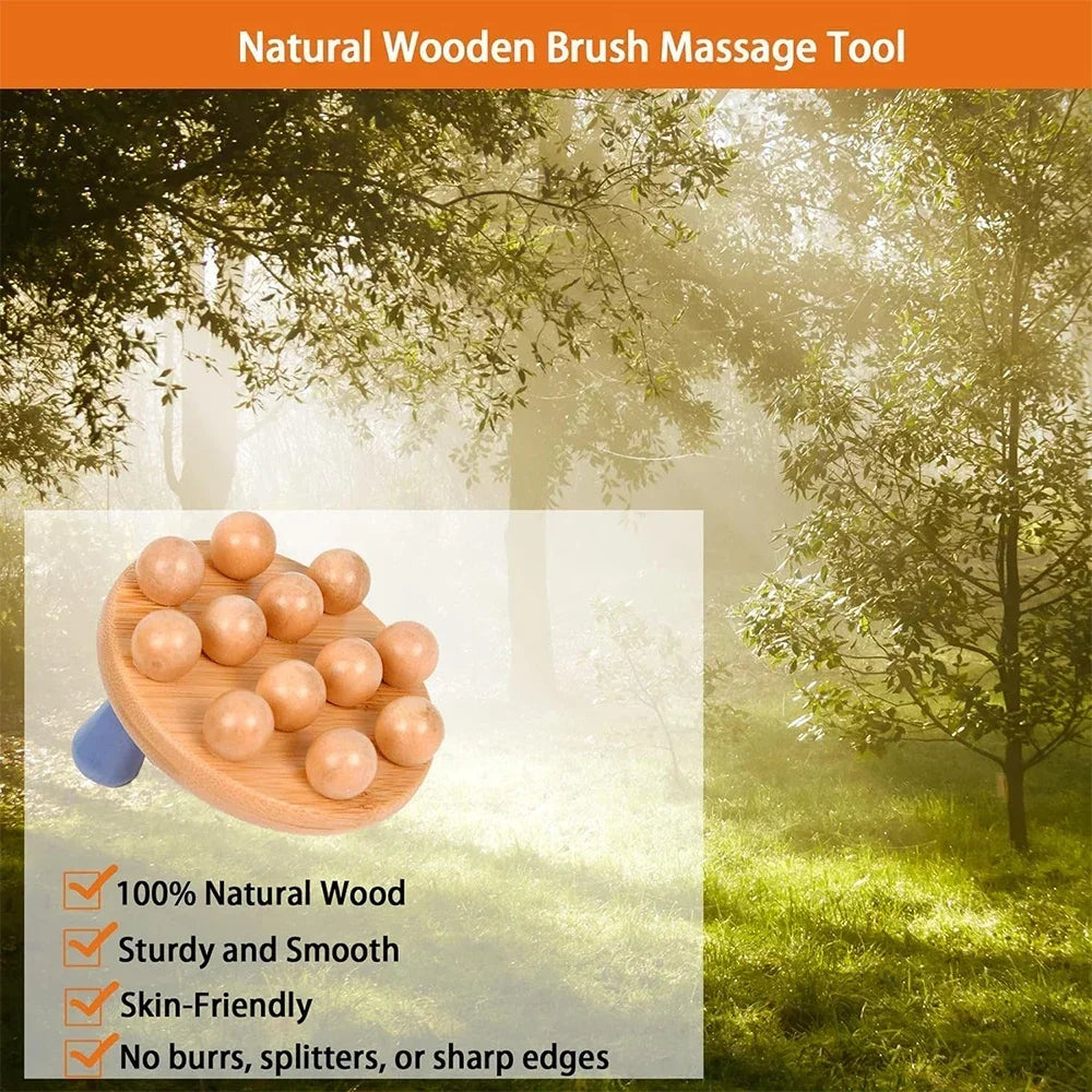 Povei Wooden Body Massage Brush for Cellulite, Lymphatic Drainage & Body Shaping