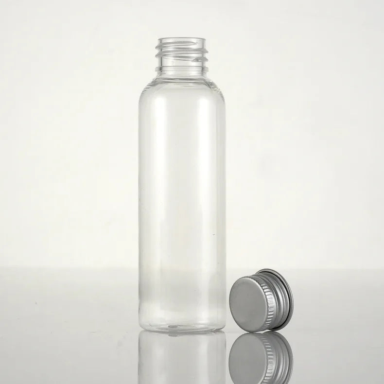 Povei Clear Plastic Bottle with Aluminium Screw Cap - Travel Size Cosmetic Container Jar