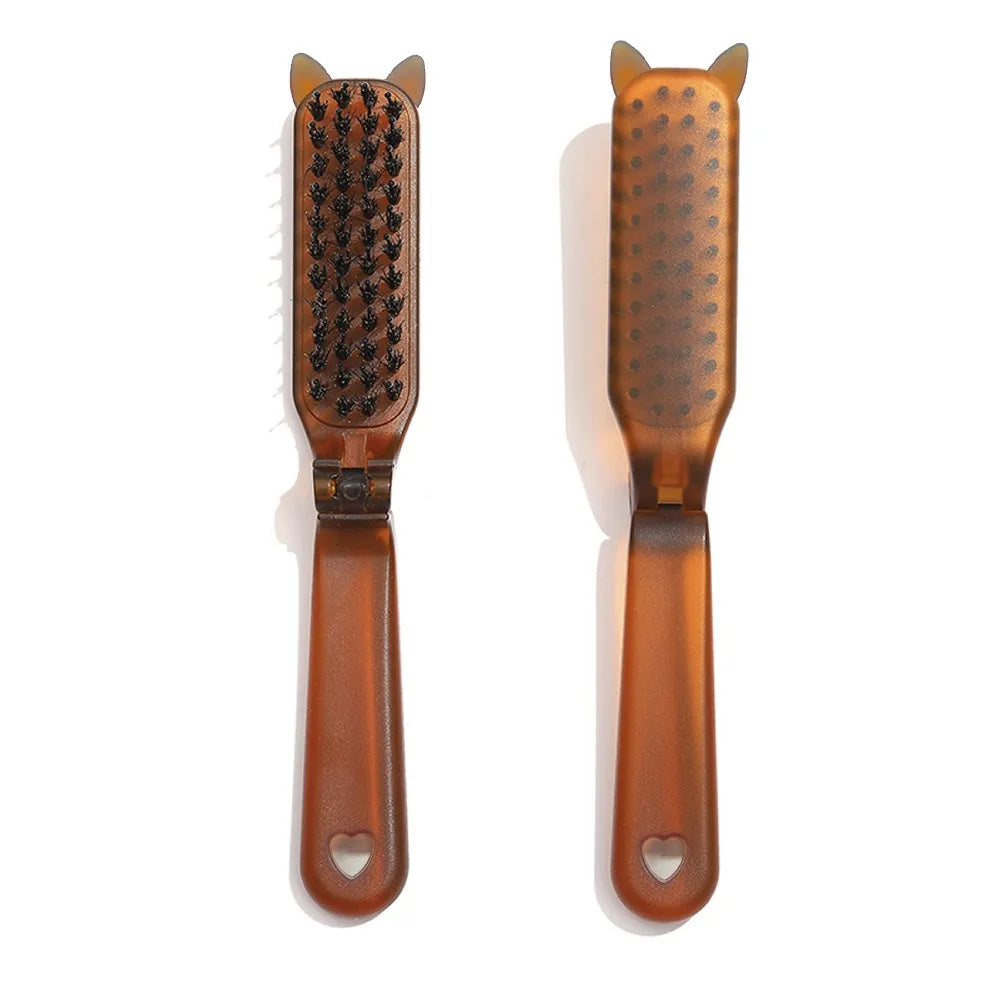 Povei Boar Bristle Hair Comb Massage Brush Travel Styling Accessory