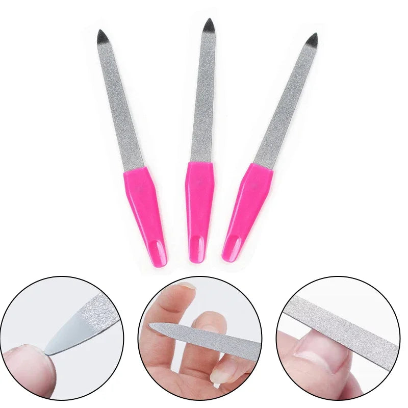 Povei Double Sided Nail File with Plastic Handle 3PCS