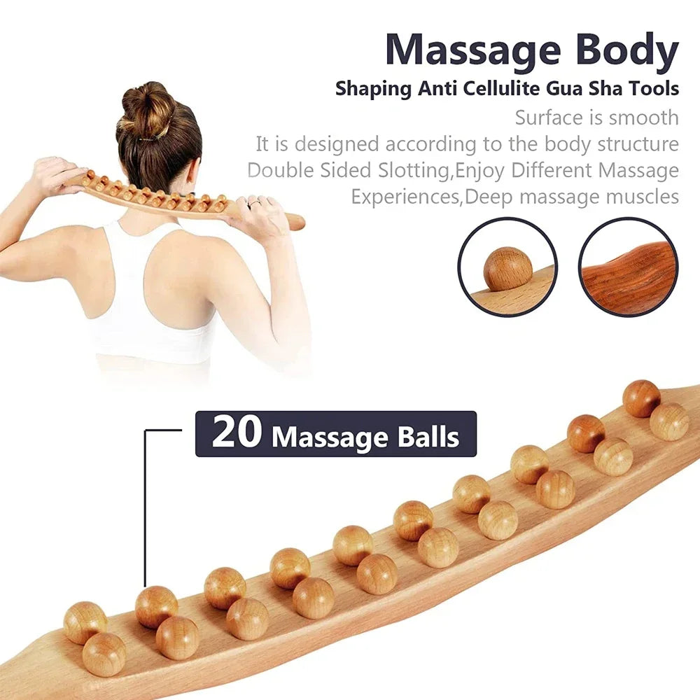 Povei Wooden Gua Sha Massage Stick for Body Pain Relief and Cellulite Reduction