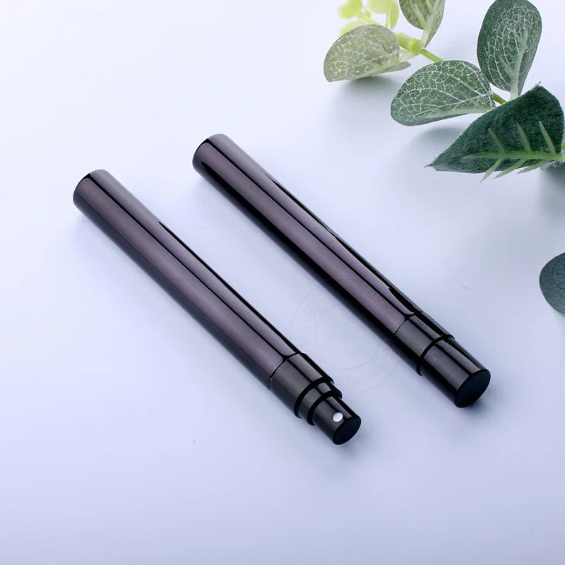 Povei 10ml Electroplated Black Glass Perfume Atomizer Portable Travel Vials