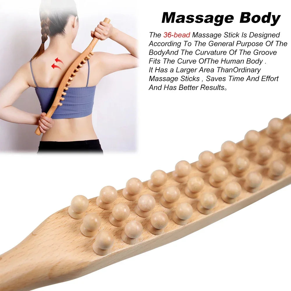 Povei Guasha Wood Stick Massager for Back Leg Treatment