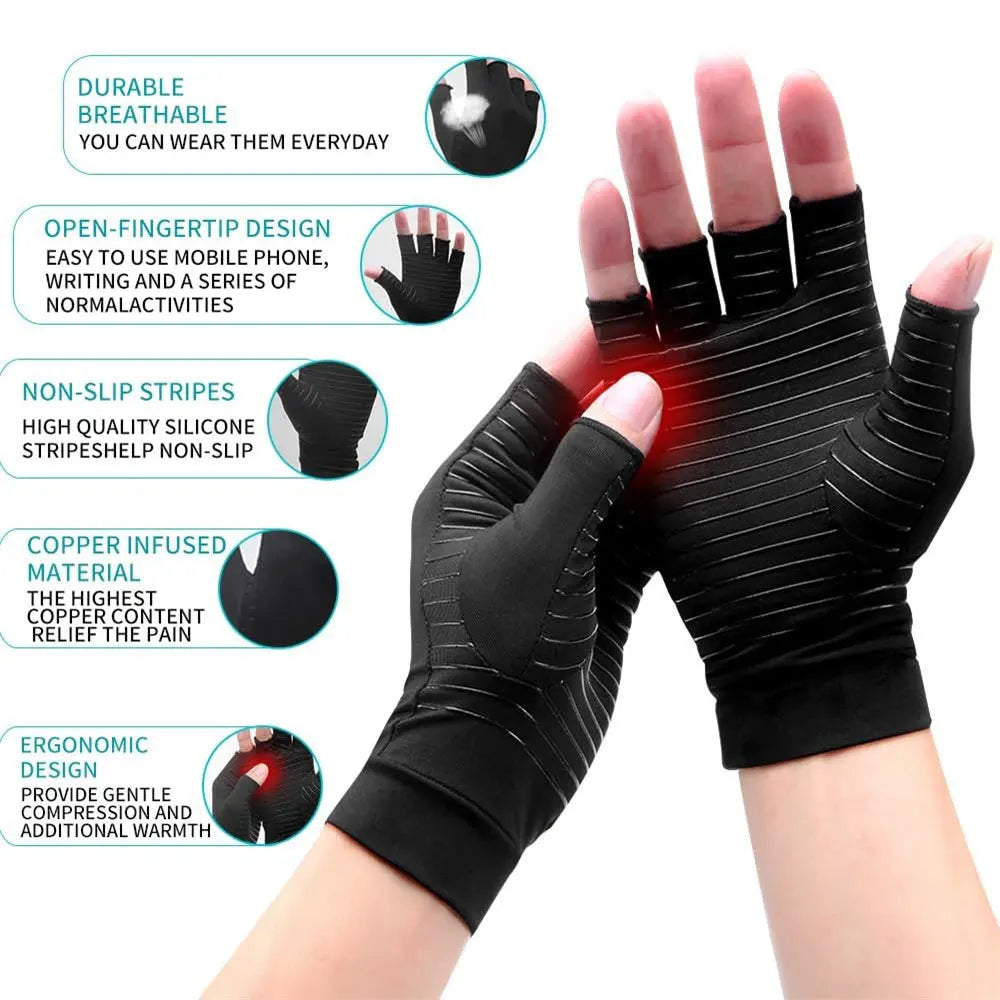 Povei Copper Arthritis Compression Gloves Fingerless for Pain Relief and Joint Support