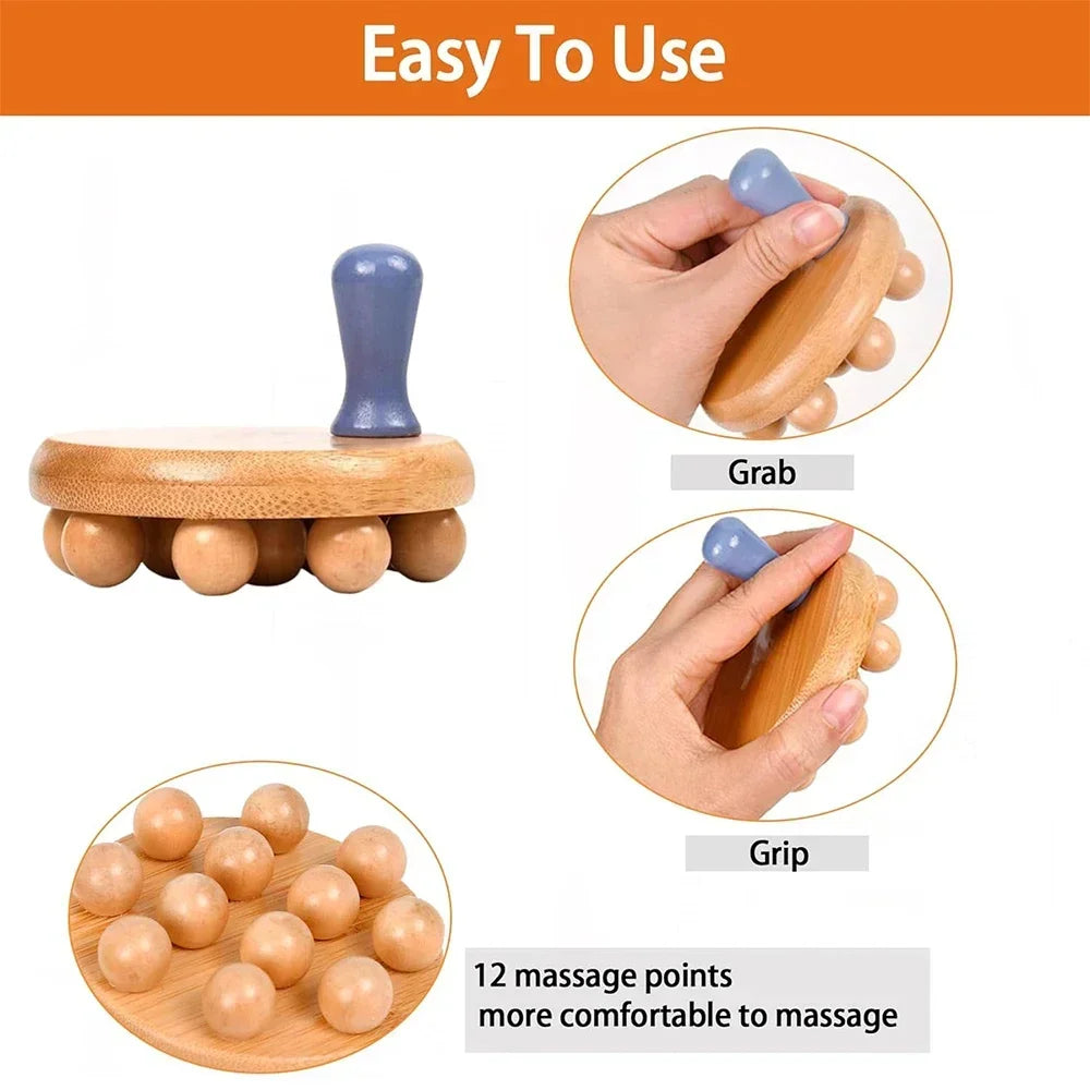 Povei Wooden Body Massage Brush for Cellulite, Lymphatic Drainage & Body Shaping