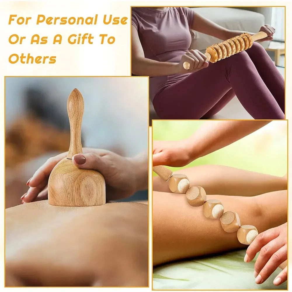 Povei Wood Massage Tools for Cellulite & Pain Relief, Full Body Massager & Gua Sha