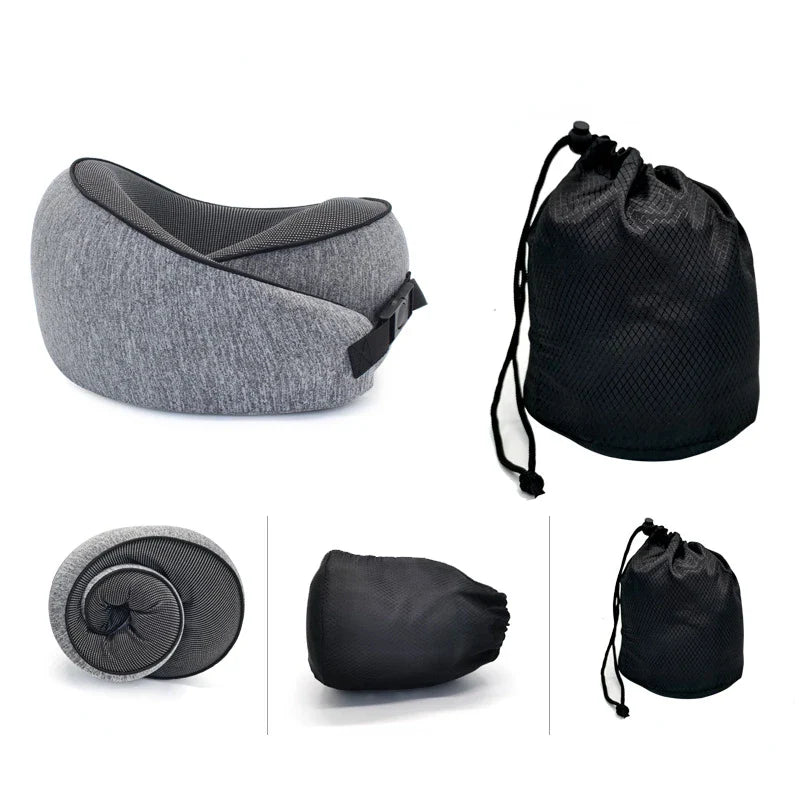 Povei Snail Style Memory Foam Travel Neck Pillow, Portable U-shaped Support