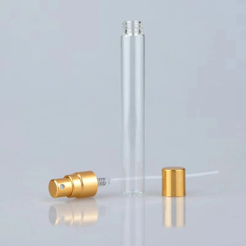 Povei 10ml Mini Glass Perfume Spray Bottle Gold Atomizer Refillable Vials