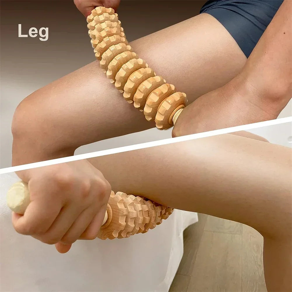 Wooden Curved Massager Roller Stick by Povei: Trigger Point Body Therapy for Pain Relief