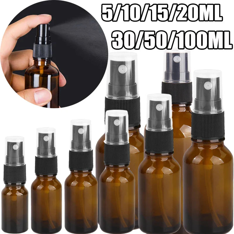 Povei Amber Glass Spray Bottle for Essential Oils & Perfume, Refillable 5-100ML