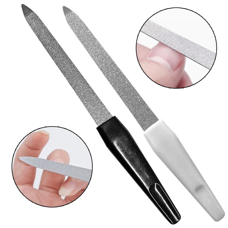 Povei Double Sided Nail File with Plastic Handle 3PCS