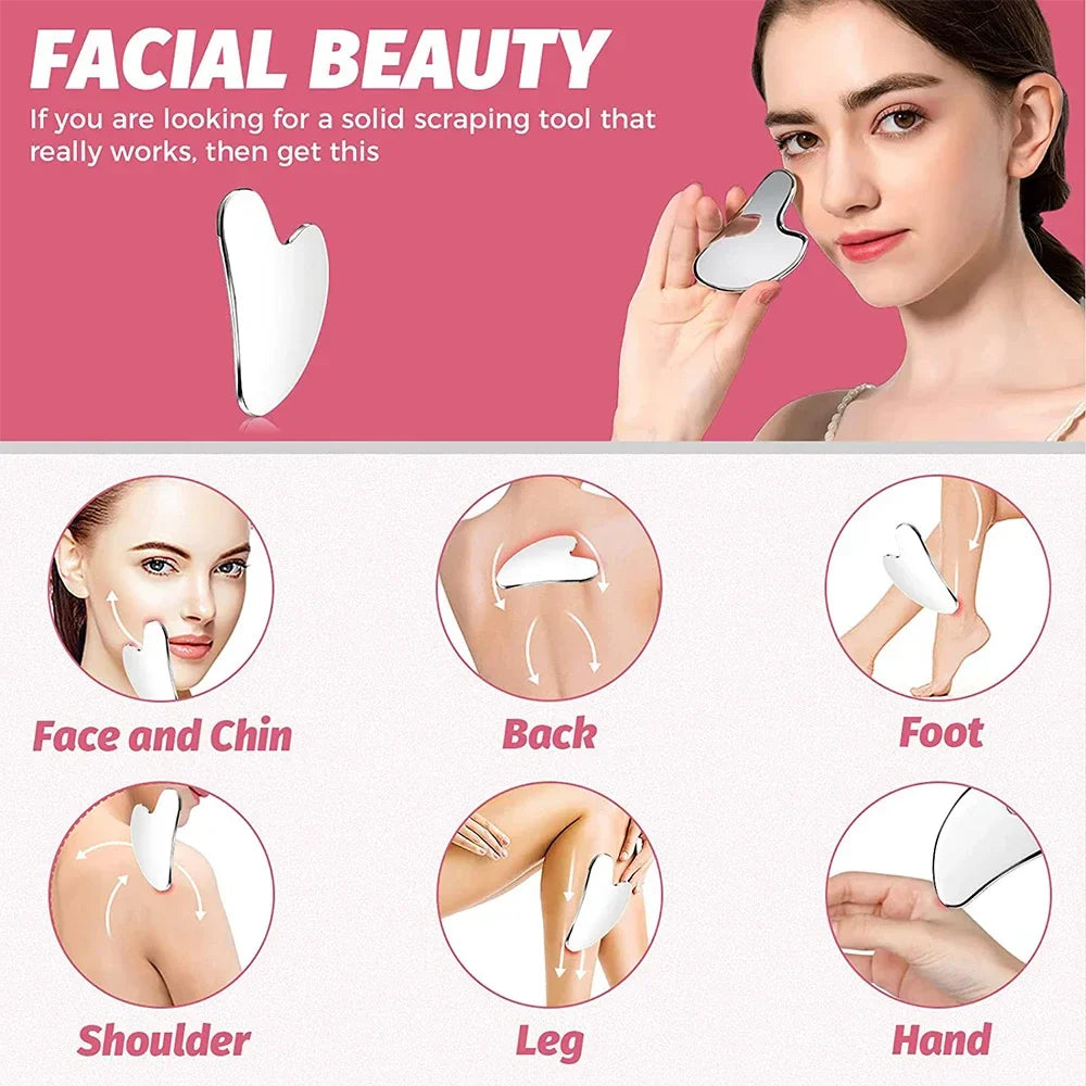 Povei Stainless Steel Gua Sha Facial Tool for Jawline Sculpting and Puffiness Reduction