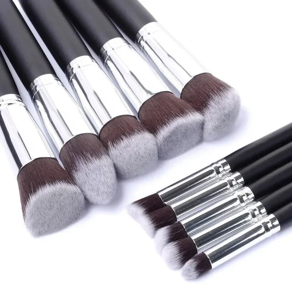 Povei 10Pcs Luxury Makeup Brushes Set for Face and Eyes - Maquiagem Beauty Tool