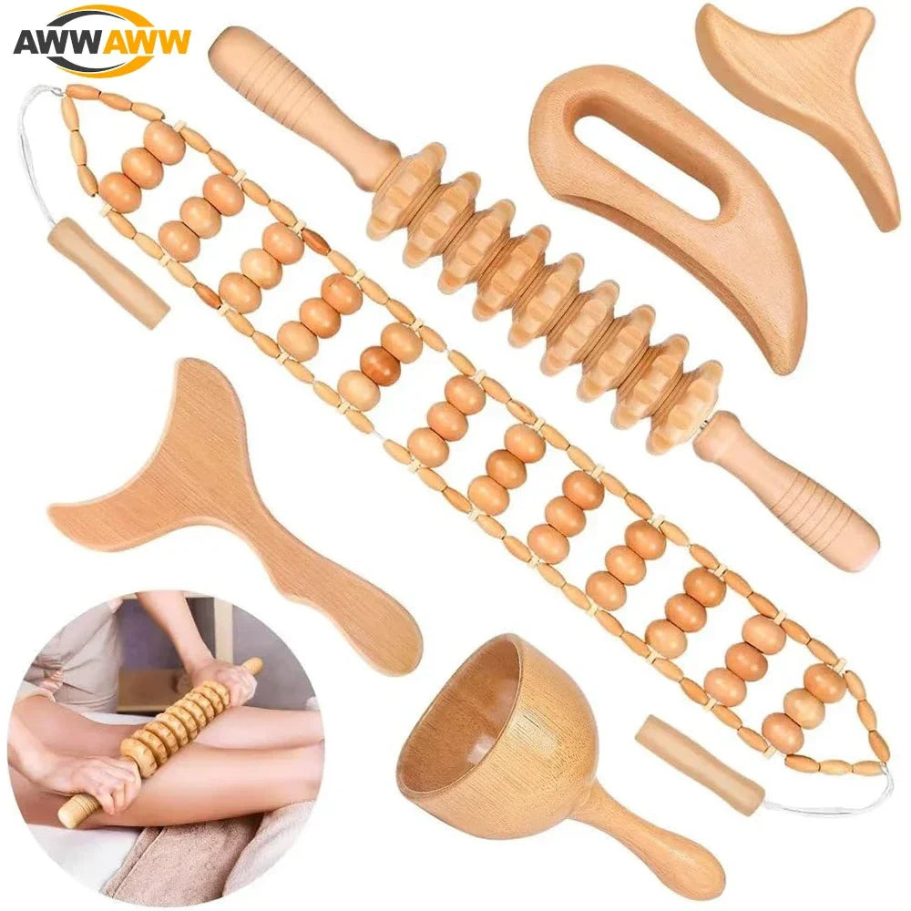 Povei Wood Therapy Massager Kit for Body Sculpting and Muscle Pain Relief