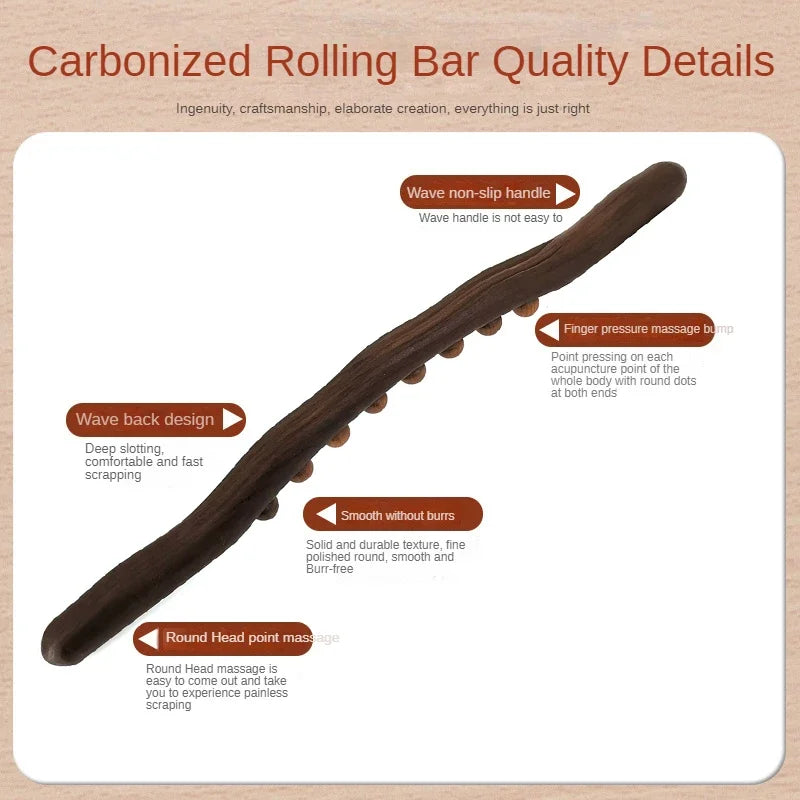 Povei Carbonized Wood Scraping Massage Stick for Back and Body Guasha Therapy