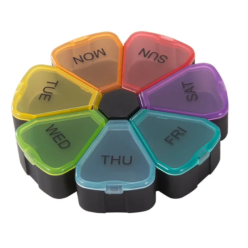 Povei Mini Round Pill Box Travel Vitamin Organizer Case