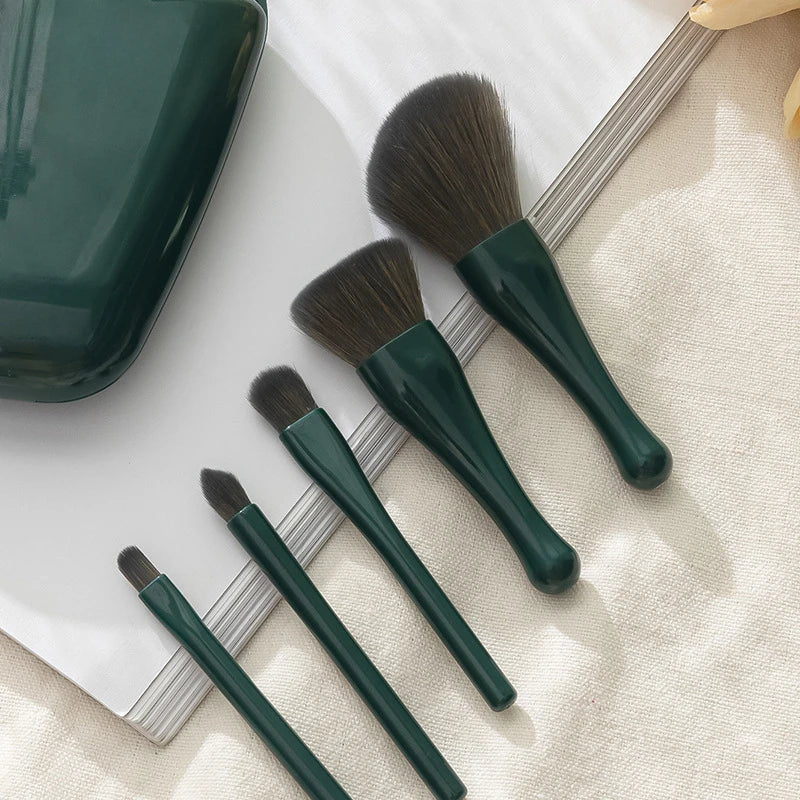 Povei Shell Makeup Brush Set with Mirror - 5-Piece Cosmetic Beauty Tool