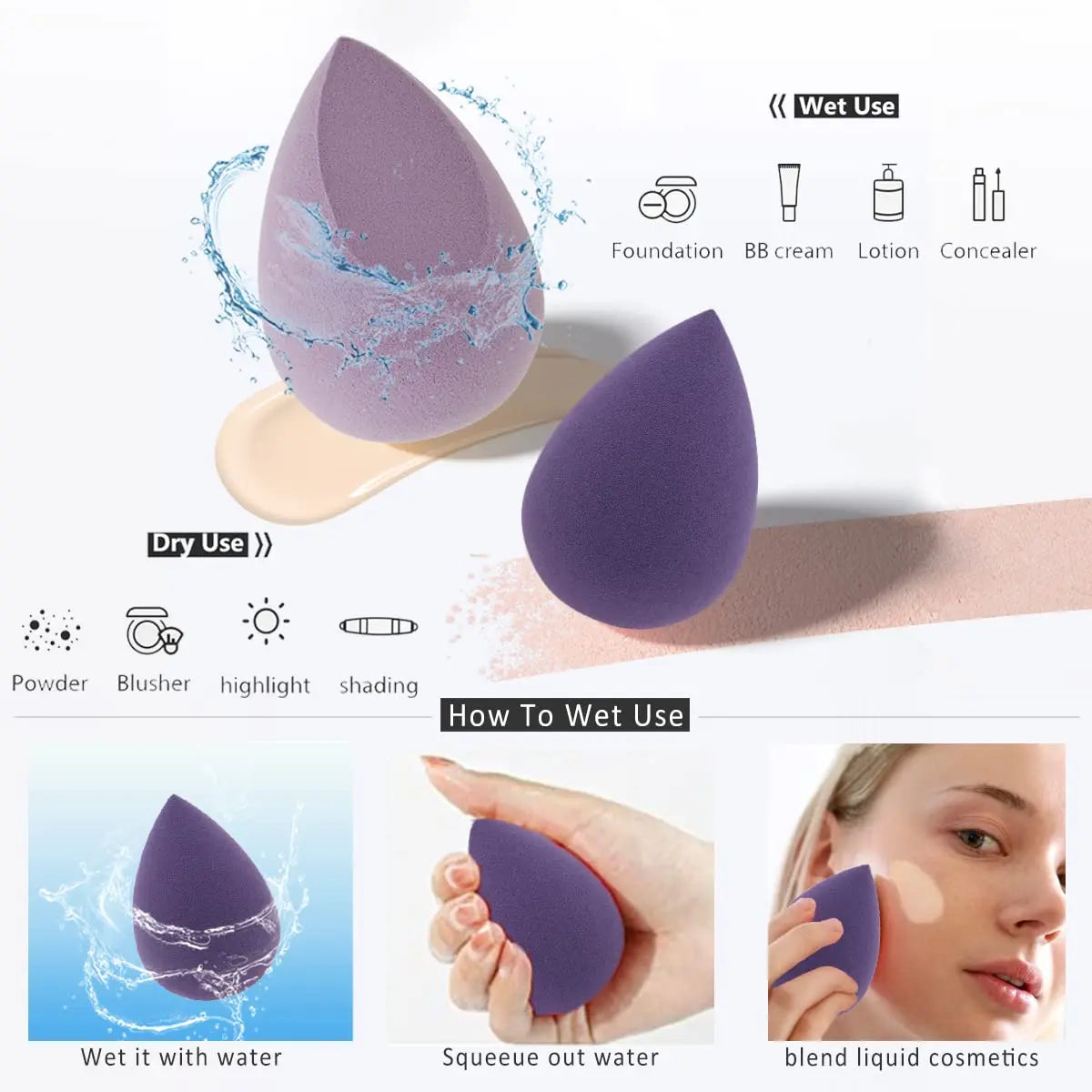 Povei Colorful Makeup Sponge Puff Set for Beauty Foundation, Dry & Wet Application