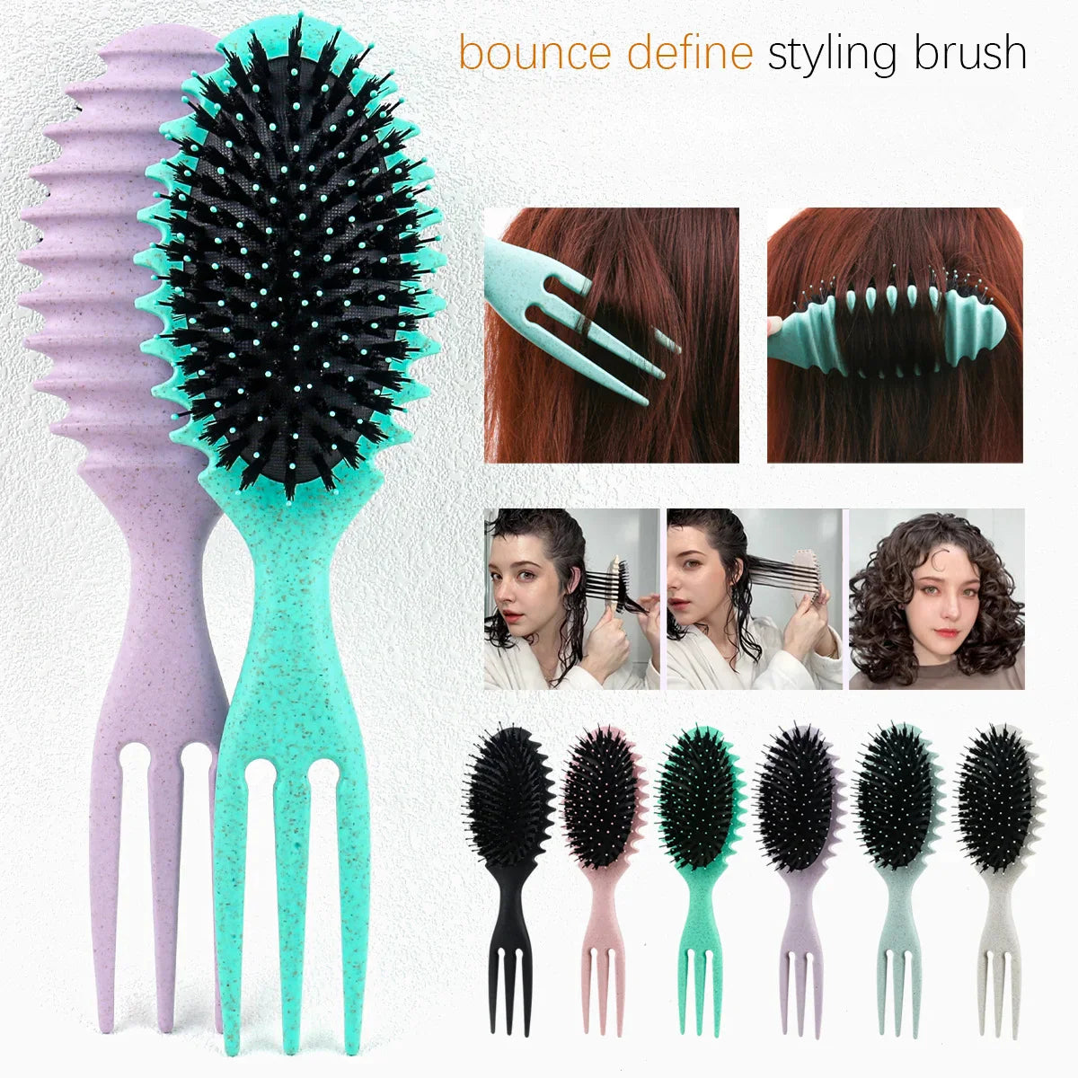 Povei Boar Bristle Curl Define Detangling Hair Brush for Wet Curly Hair