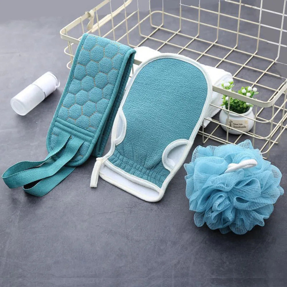 Povei Body Scrubber Gloves Exfoliating Bath Brush Towel Massager Set