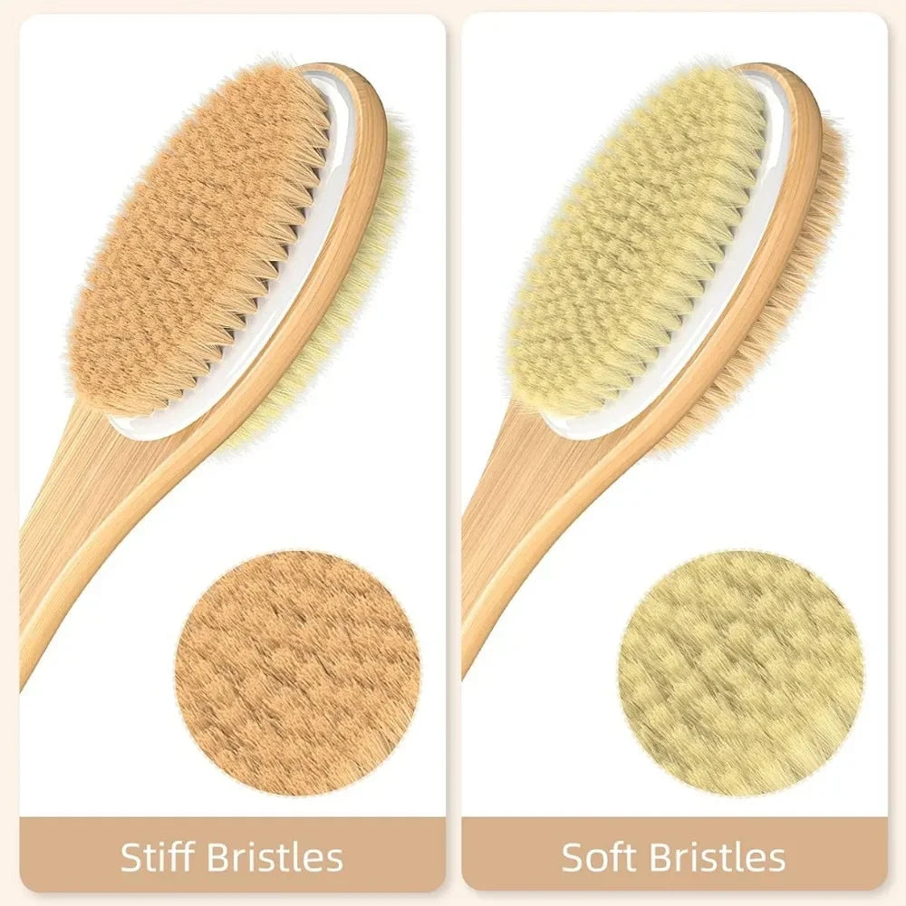 Povei Back Scrubber Wooden Handle Brush for Exfoliating Body Massage Skin Cleaning