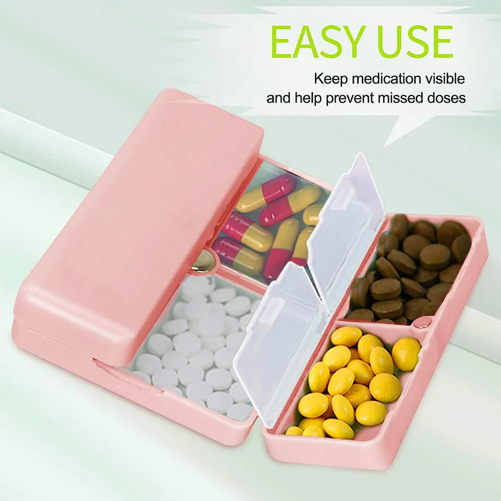 Povei Travel Pill Organizer - 7 Compartments Portable Box for Vitamins, Medication