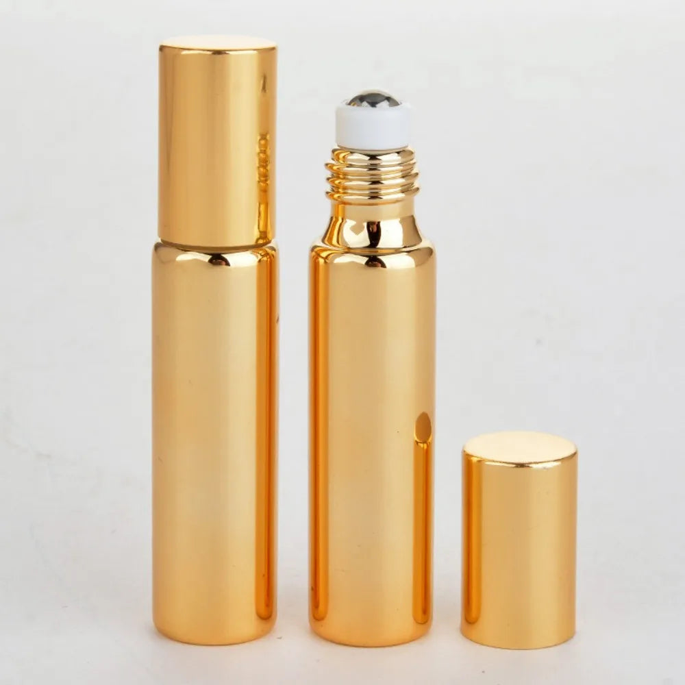 Povei 10ml Golden Glass Roll-On Bottle for Essential Oils & Perfume