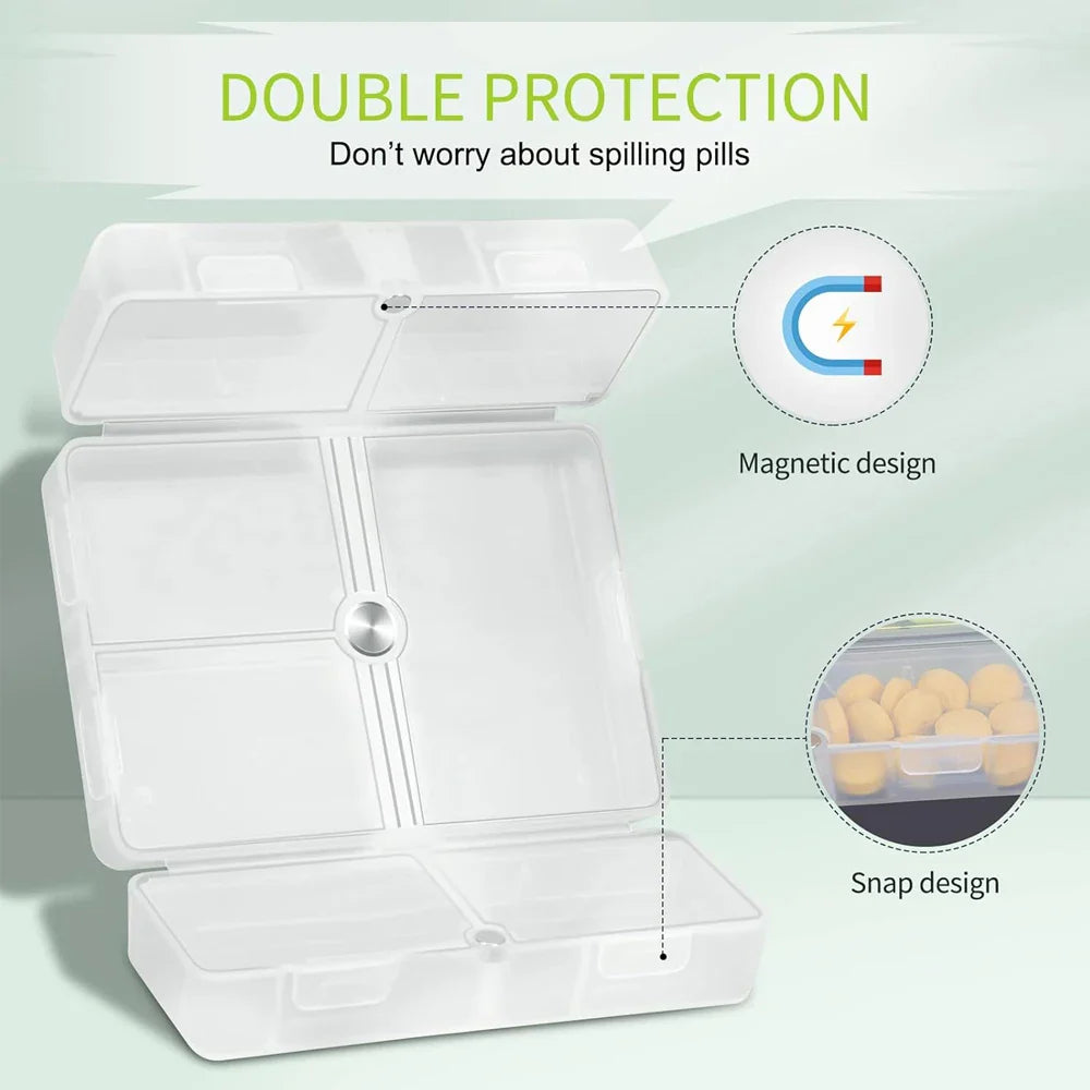 Povei Travel Pill Organizer - 7 Compartments Portable Box for Vitamins, Medication