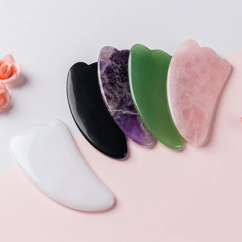 Povei Rose Quartz Gua Sha Scraper Board for Face Neck Skin Lifting Wrinkle Remover