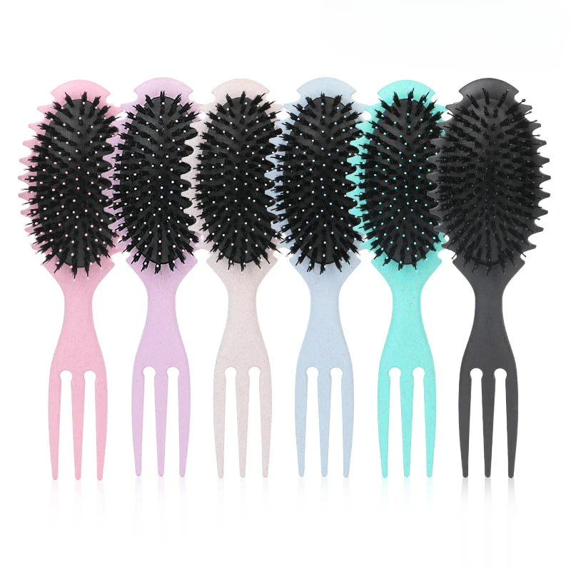 Povei Boar Bristle Detangling Styling Brush for Curls and Scalp Massaging