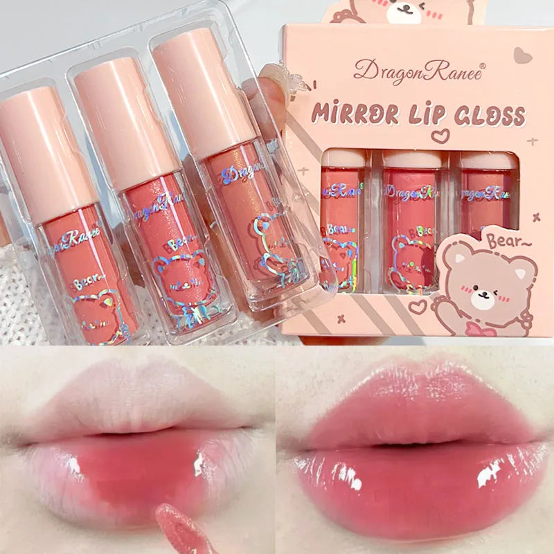 Povei Diamond Nude Lip Gloss Set: Waterproof Shiny Glitter Lip Glaze Trio