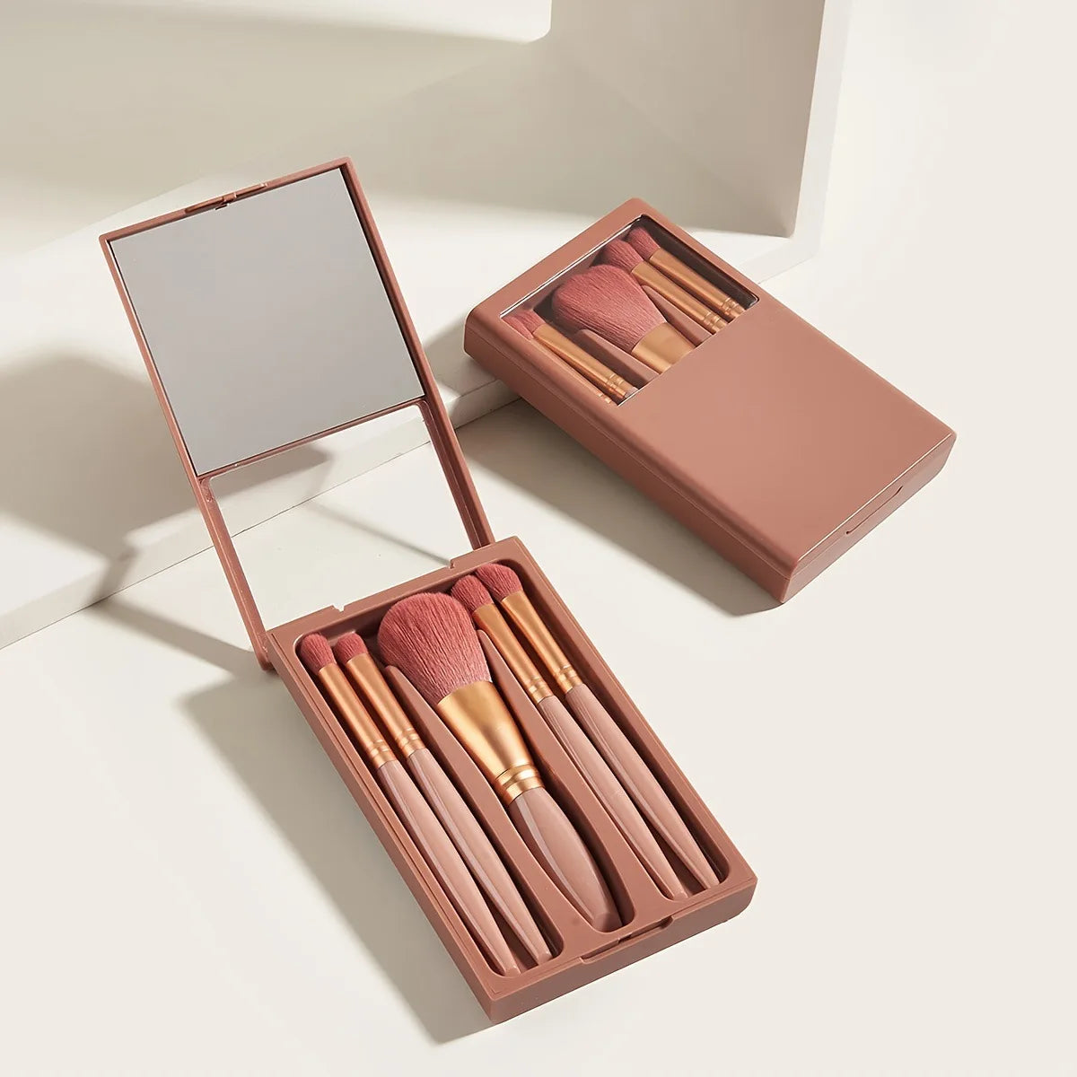 Povei Mini Makeup Brushes Set with Mirror Case, Beauty Tools for Travel