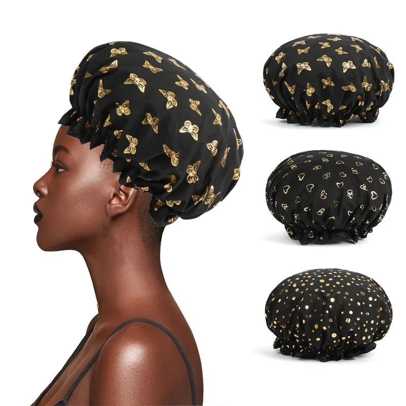 Povei Double-Layered Shower Cap for Waterproof Hair Protection