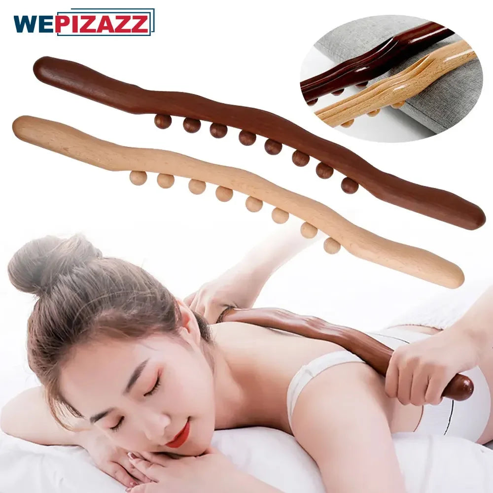 Povei Wooden Gua Sha Massage Stick for Body Pain Relief and Cellulite Reduction