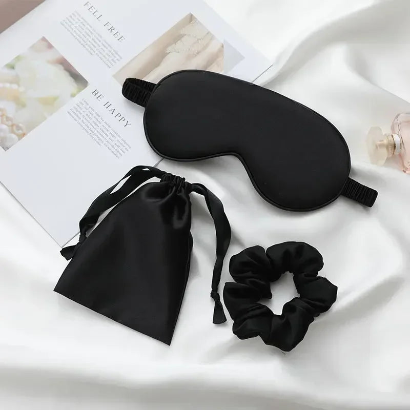 Povei Silk Sleep Eye Mask Set of 3 - Travel Rest Blindfold & Face Mask