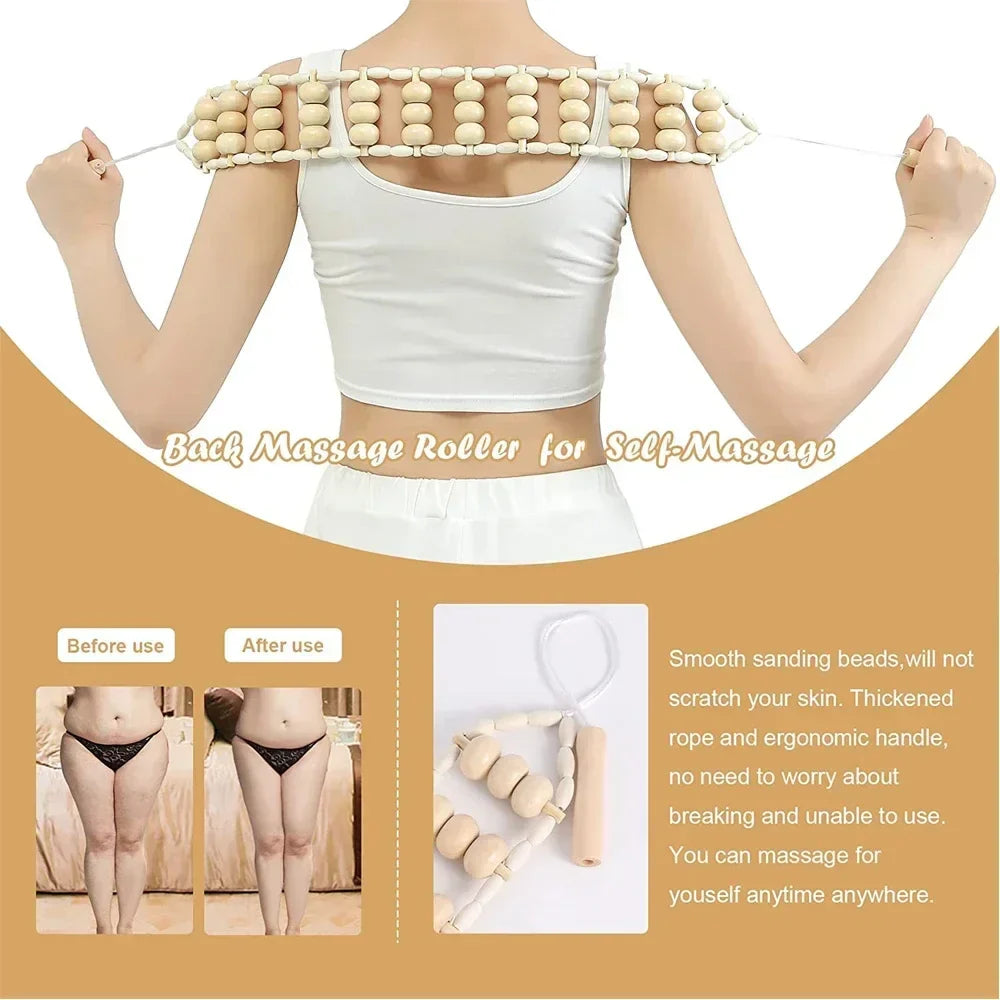 Povei Wooden Massage Roller Gua Sha Tool for Body & Face Lifting