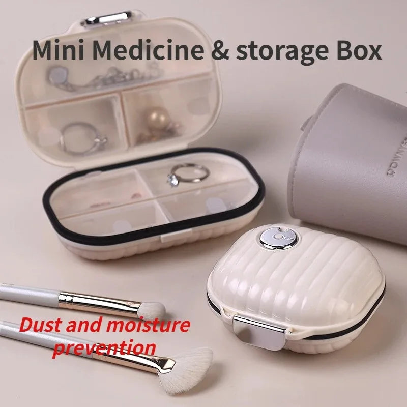 Povei Pill Box Mini Organizer with 7 Compartments - Travel Size Medication Case