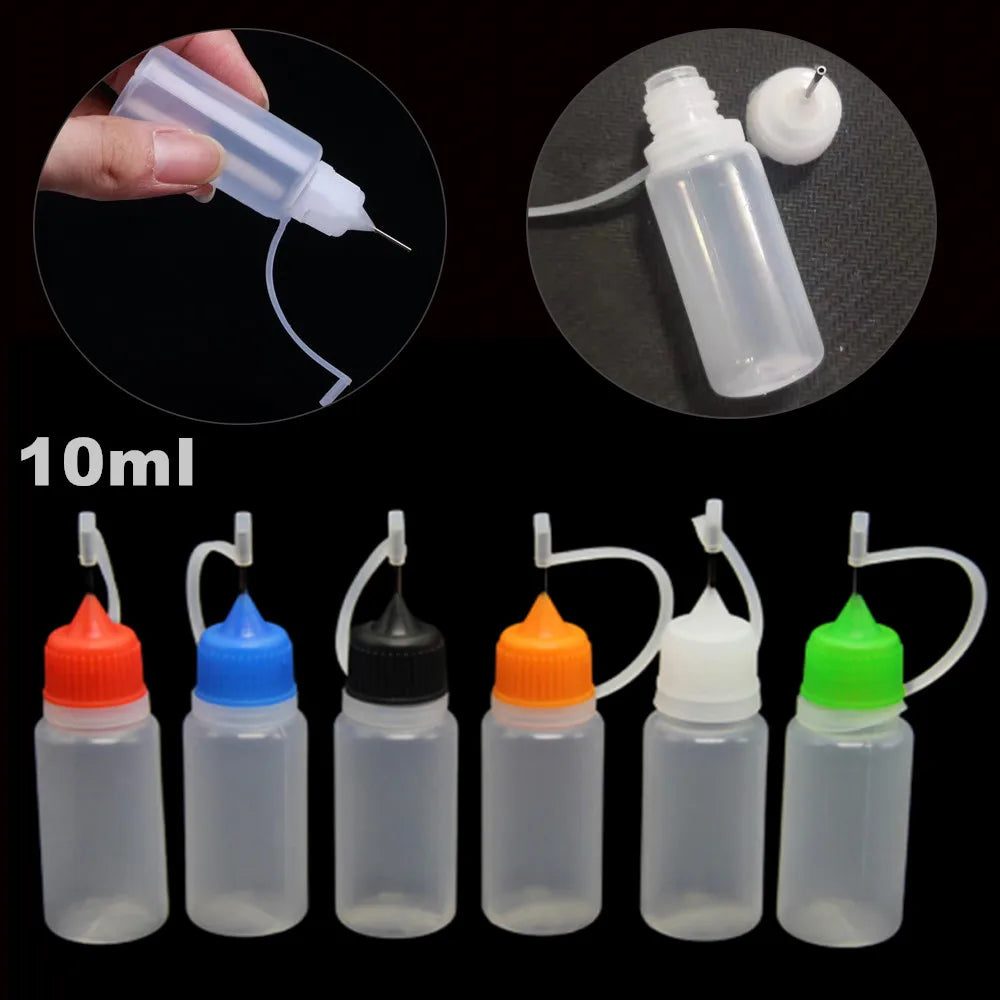 Povei 10ml Needle Tip Glue Bottle: Squeezable Applicator with Caps - Set of 5