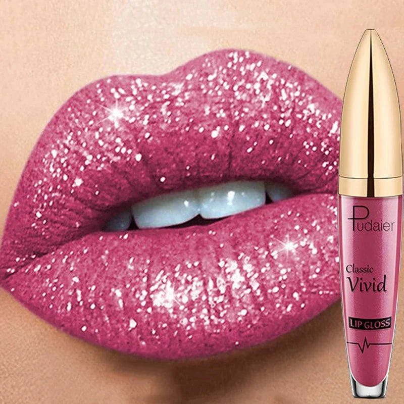 Povei Diamond Shiny Lip Gloss: Long Lasting Matte Glitter Liquid Lipstick