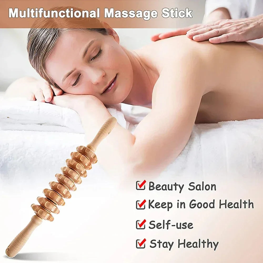 Povei Wooden Massage Roller Gua Sha Tool for Body & Face Lifting