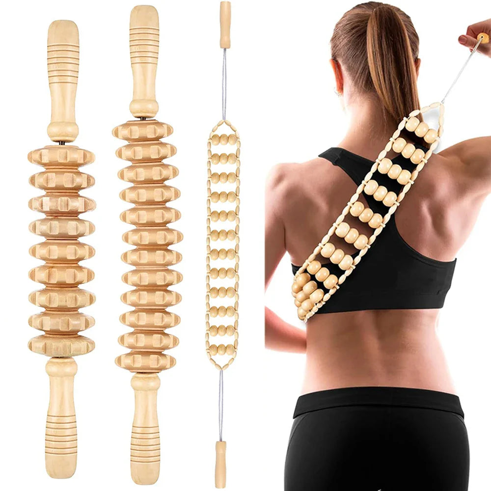 Povei Wooden Massager Roller Stick for Cellulite Reduction and Muscle Relaxation