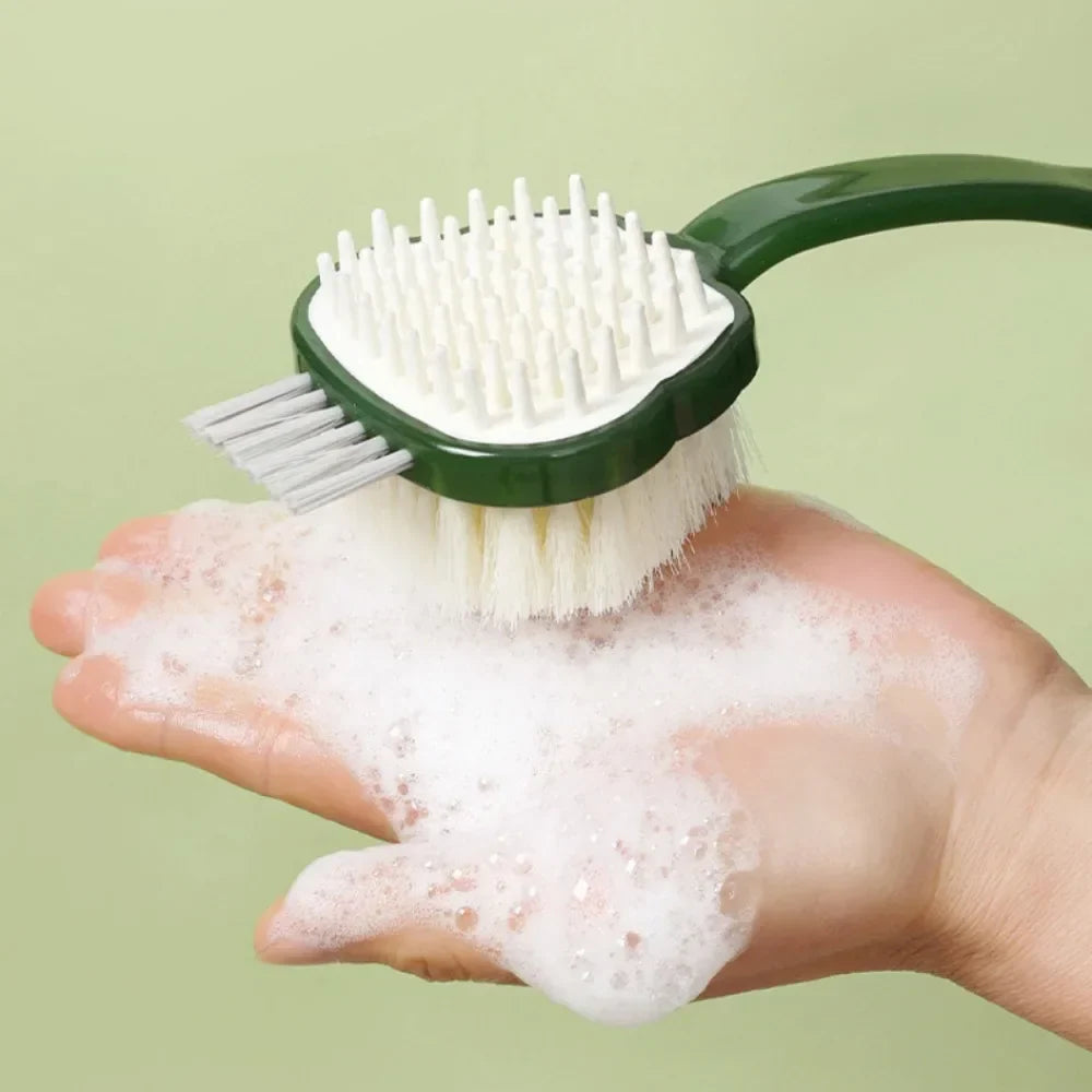 Povei 3-in-1 Bath Brush Shampoo & Body Scrub Massager - Exfoliating, Long Handle