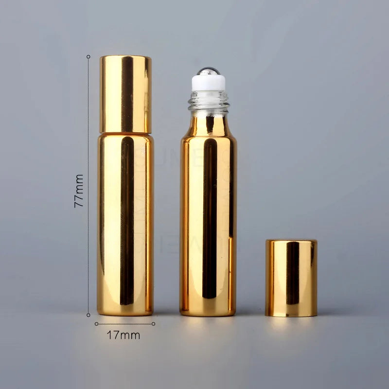 Povei 10ml Golden Glass Roll-On Bottle for Essential Oils & Perfume