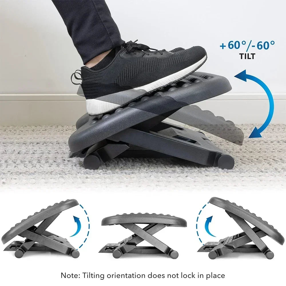 Povei Ergonomic Under Desk Footrest: Adjustable Height Levels, Tilting Foot Stool, Massage Point