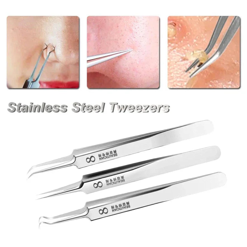 Povei Blackhead Clip Tweezers Professional Acne Removal Tool Face Care Beauty Salon