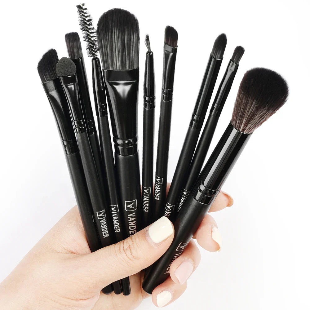 Povei Black Makeup Brushes Set for Face and Eyes - Soft Hair, Blending, Beauty Tools