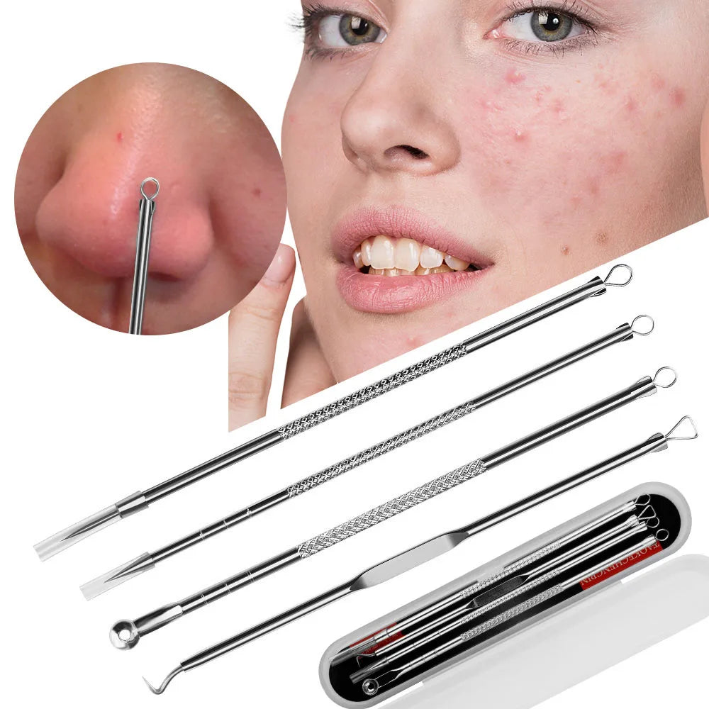 Povei Blackhead Acne Remover Set Stainless Steel Needle Pimple Cleaning Tool