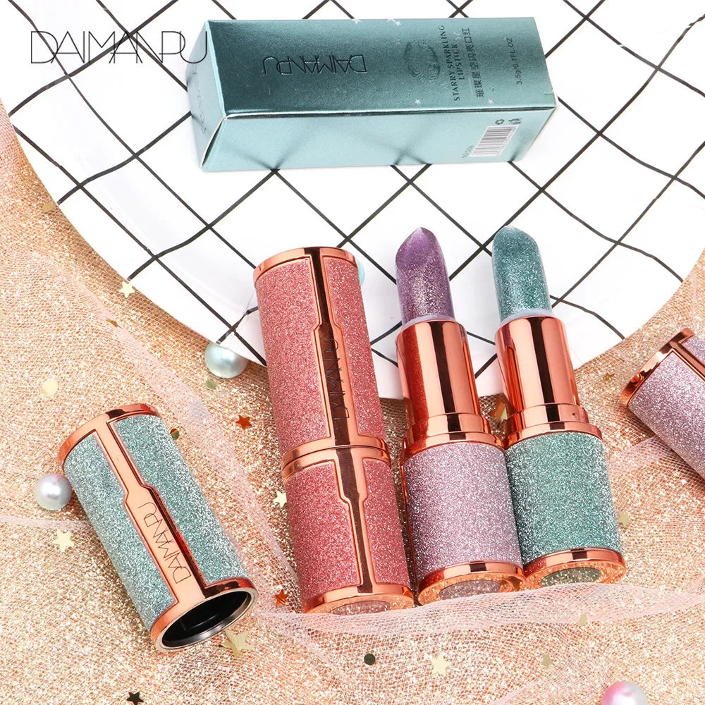 Povei Diamond Shiny Temperature Changing Lipstick for Long-Lasting Color glam