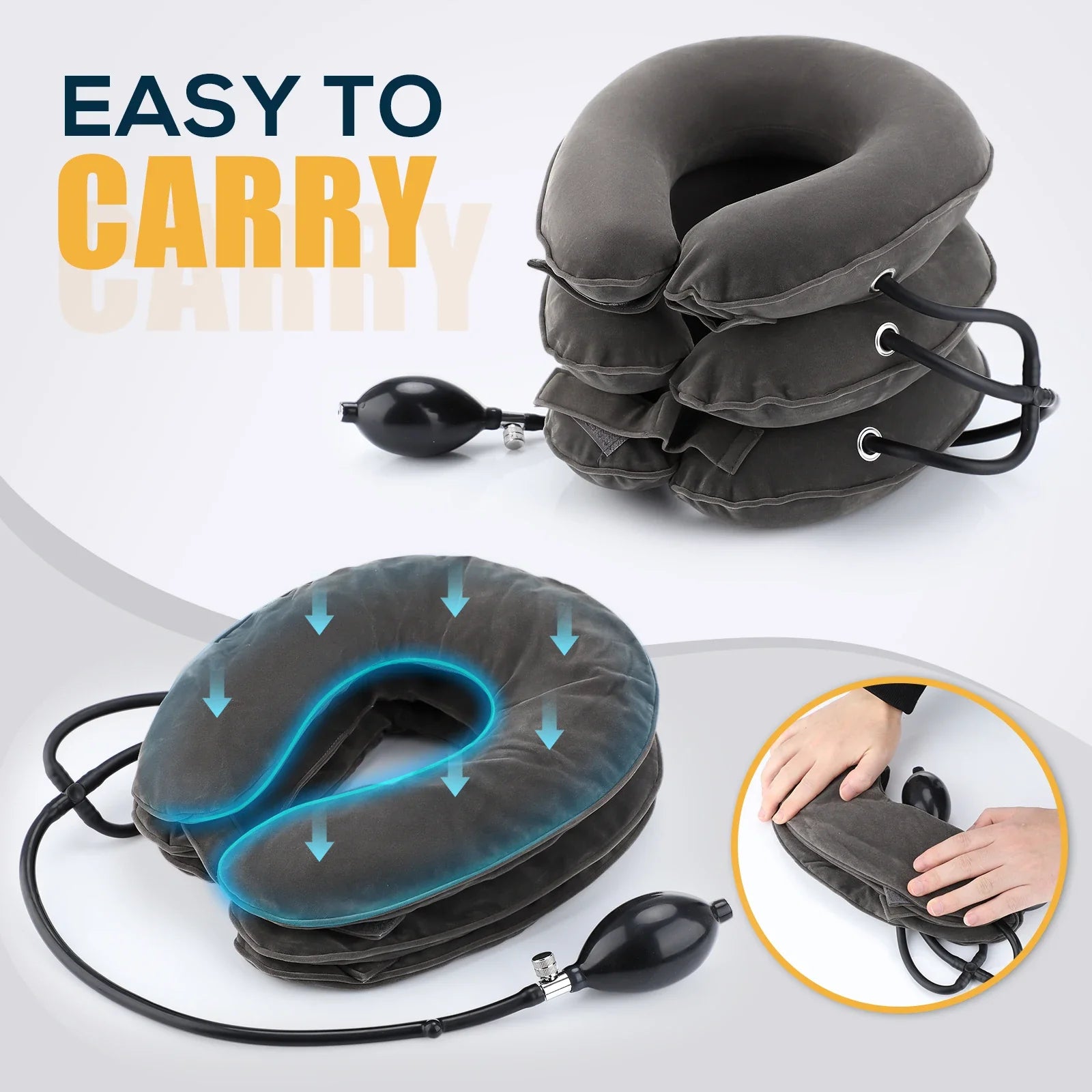 Povei Cervical Support Pillow Neck Massager Air Pump Inflatable Collar Traction Brace