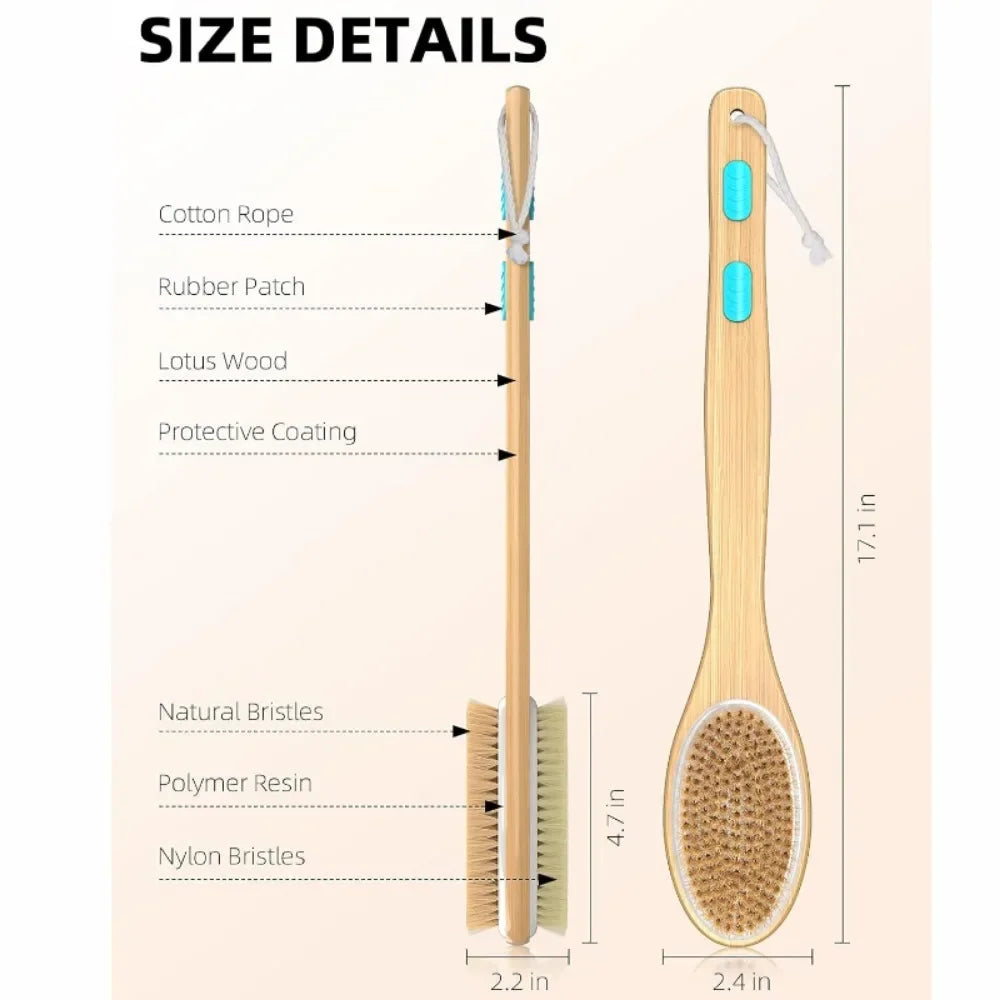 Povei Back Scrubber Wooden Handle Brush for Exfoliating Body Massage Skin Cleaning